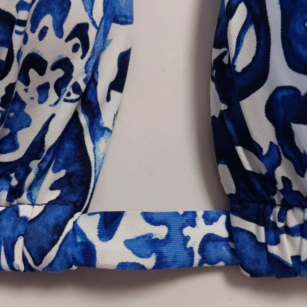 Swim Top LAUREN RALPH LAUREN Halter Tie Triangle Blue and White Sz 12 NEW - Picture 2 of 7